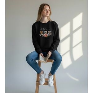 Black Jesus Graphic unisex Sweater with Floral Design size L